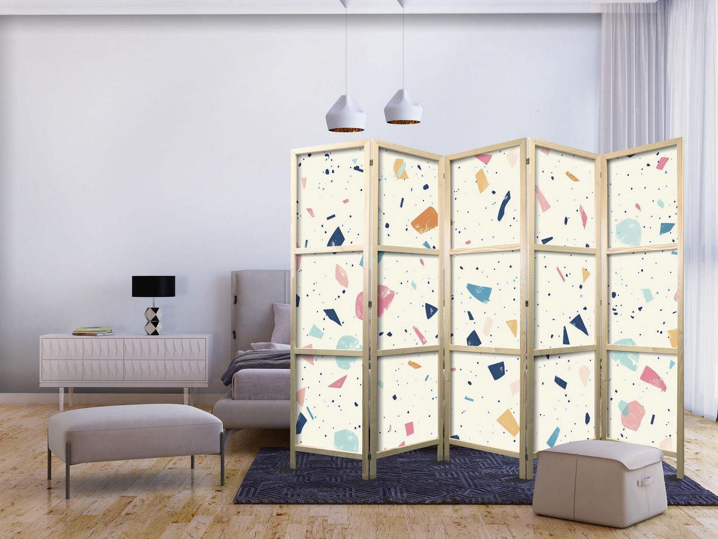 Japanischer Paravent - Terrazzo with Multicolored - Large Elements - Cheerful Pattern on a Light Background Artgeist