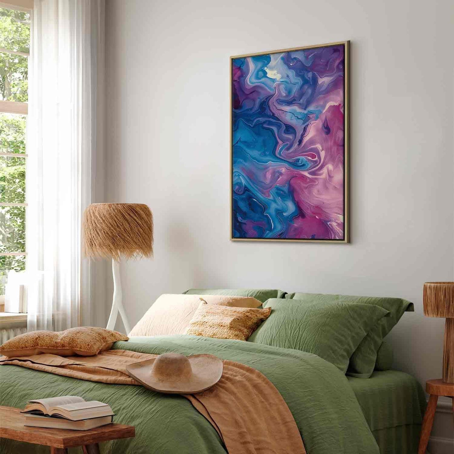 Leinwandbild - Night Flows - Abstract Waves in Shades of Blue and Violet Artgeist