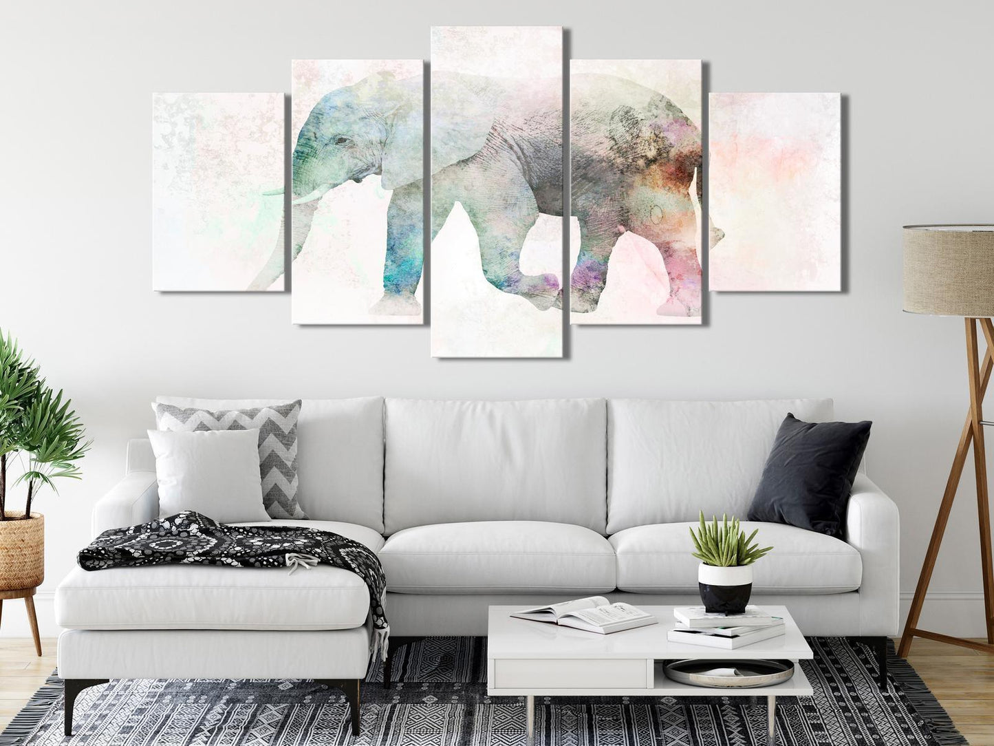 Leinwandbild - Painted Elephant (5 Parts) Wide Artgeist