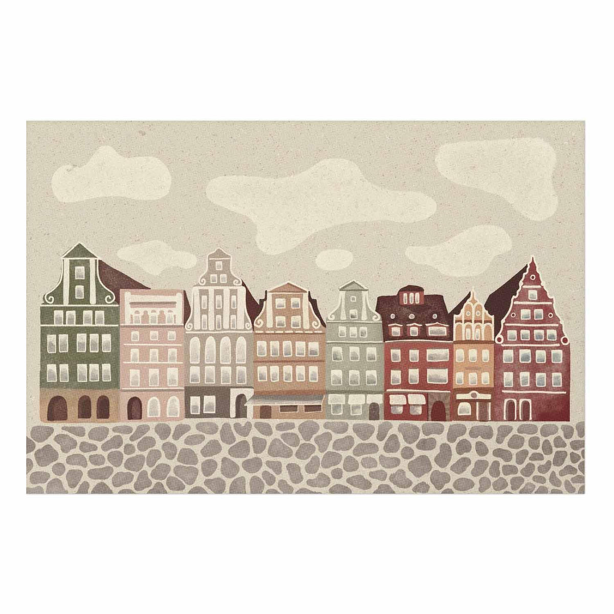 Poster - Colorful Facades - Historic Wrocław Tenement Houses Against the Sky and Cobblestone Street