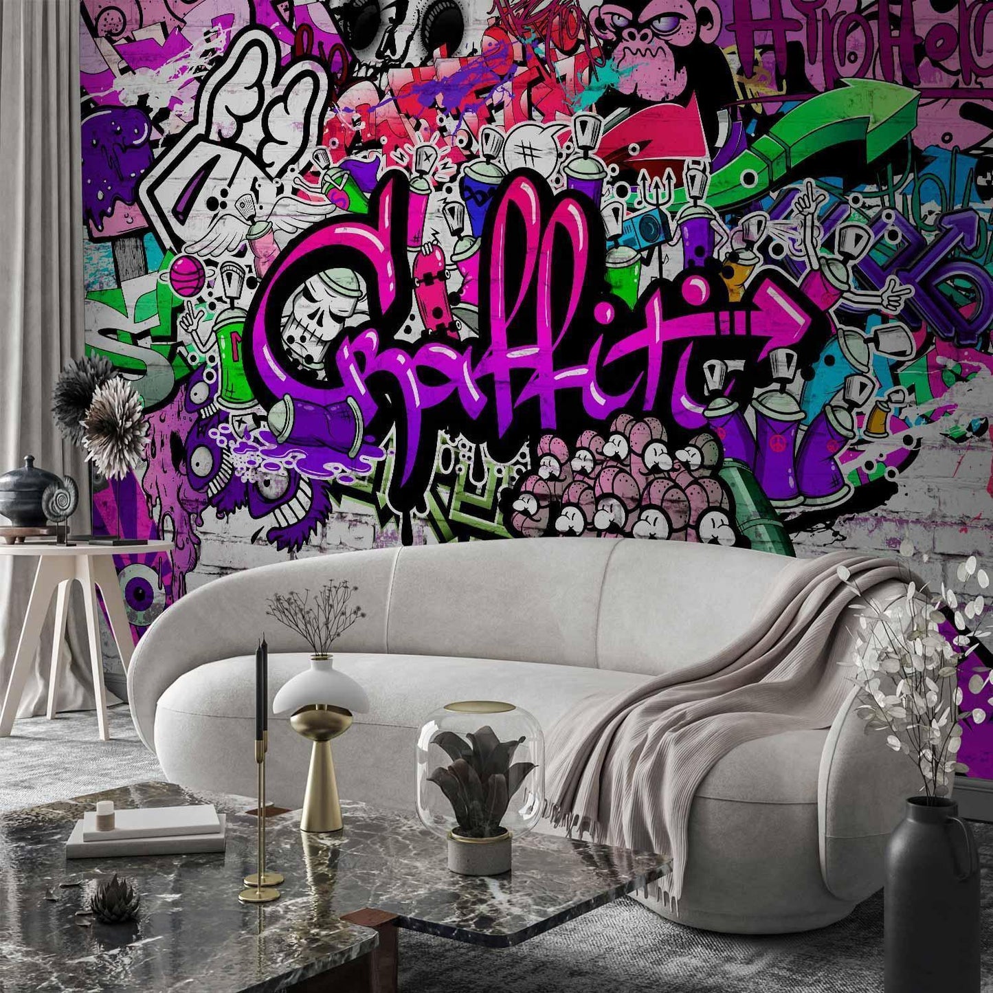 Fototapete Purple Graffiti – Urbaner Style in Lila für moderne Räume