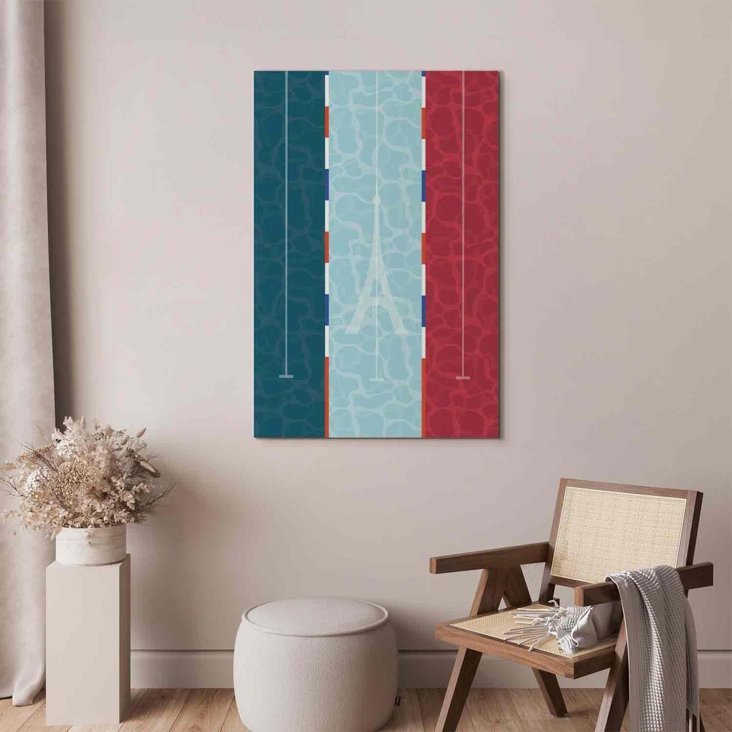 Leinwandbild - Graphic Illustration of a Swimming Pool Against the Backdrop of the French Flag Artgeist