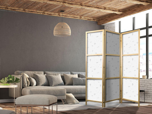 Japanischer Paravent - Drawing - Airplanes - Balloons - and Airships Against a Sky Full of Birds