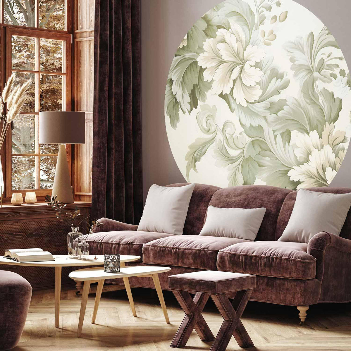Runde Fototapete Bunte Vintage-Blumen