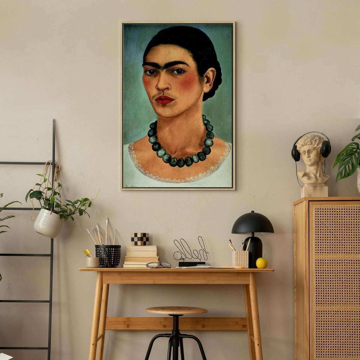 Leinwandbild - Frida Kahlo – Self-Portrait with Beaded Necklace
