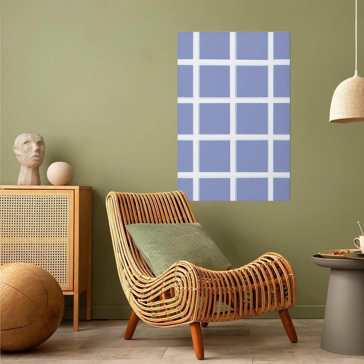 Poster - White Lines - a grid with large gaps on a blue background Artgeist