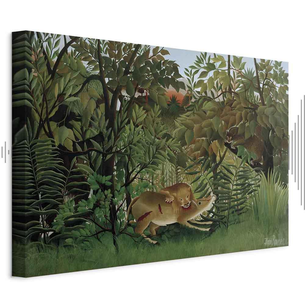 Leinwandbild - Henri Rousseau – Le Lion ayant faim se jette sur l'Antilope