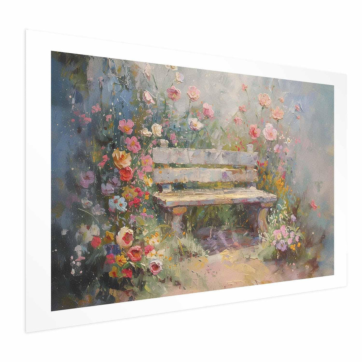 Poster - Flowery bench - impressionist painting full of flowers
