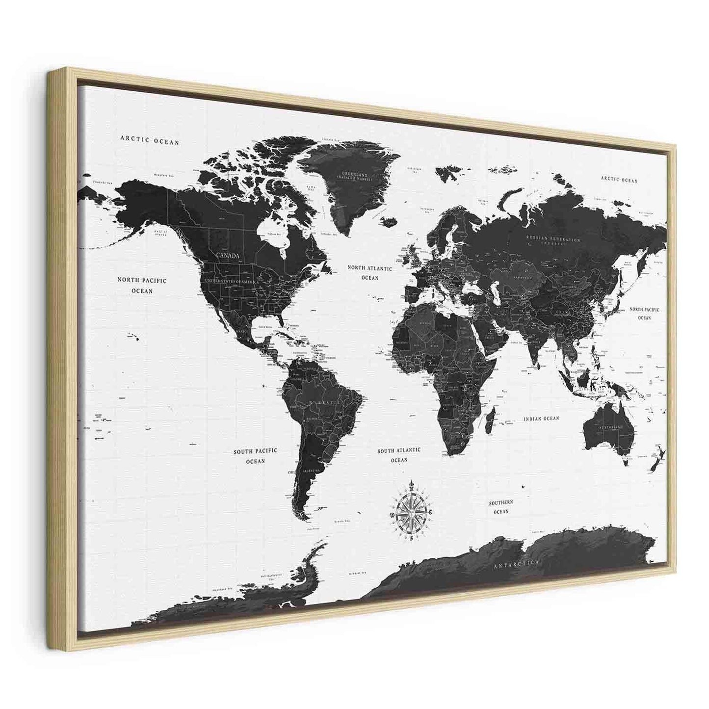 Leinwandbild - Black and White Map (1 Part) Wide Artgeist