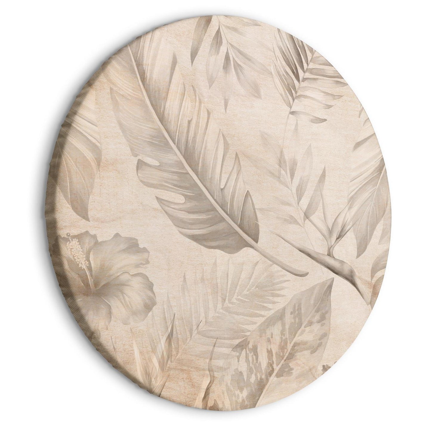 Rundes Bild - A multitude of exotic leaves and flowers - A subtle composition of tropical plant species maintained in sepia tones/Tropics in sepia Artgeist