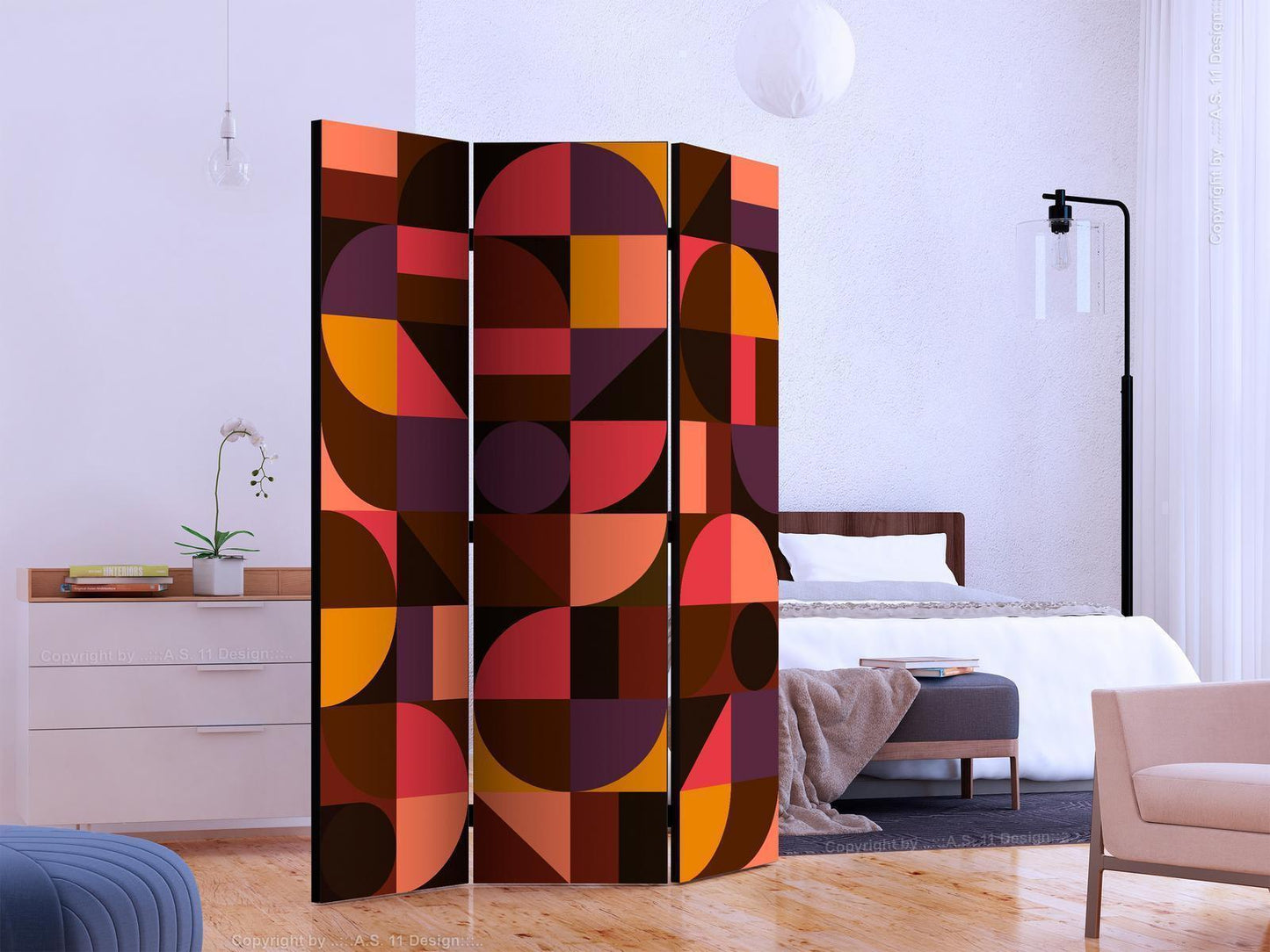 Paravent - Geometric Mosaic (Red) Artgeist