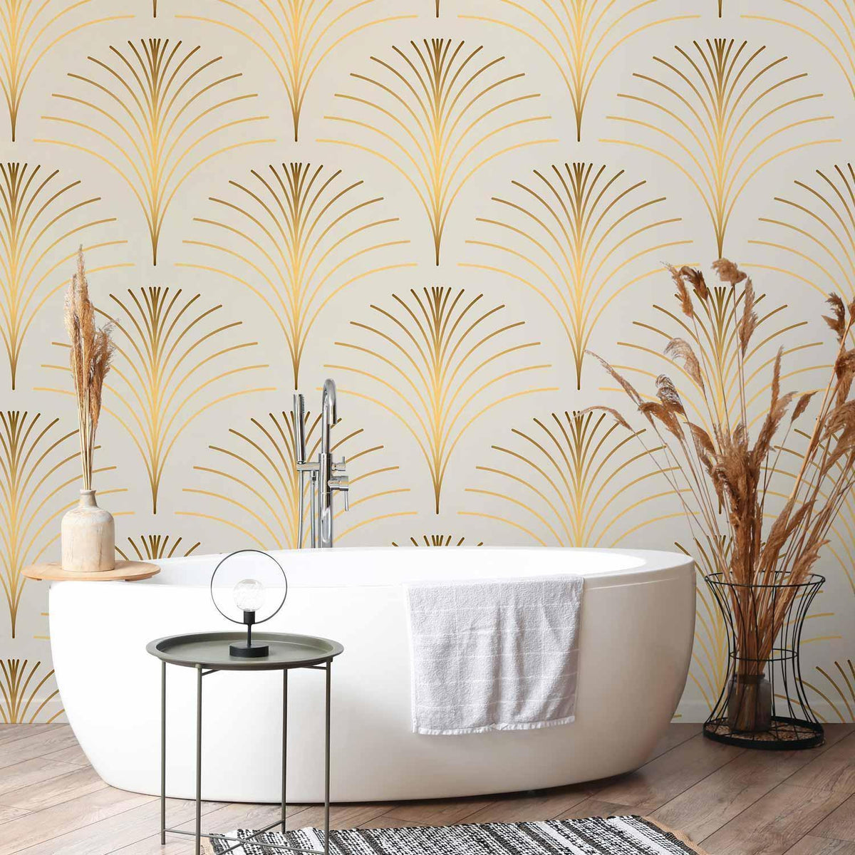 Fototapete - Gold Linear Pattern on Marble Background