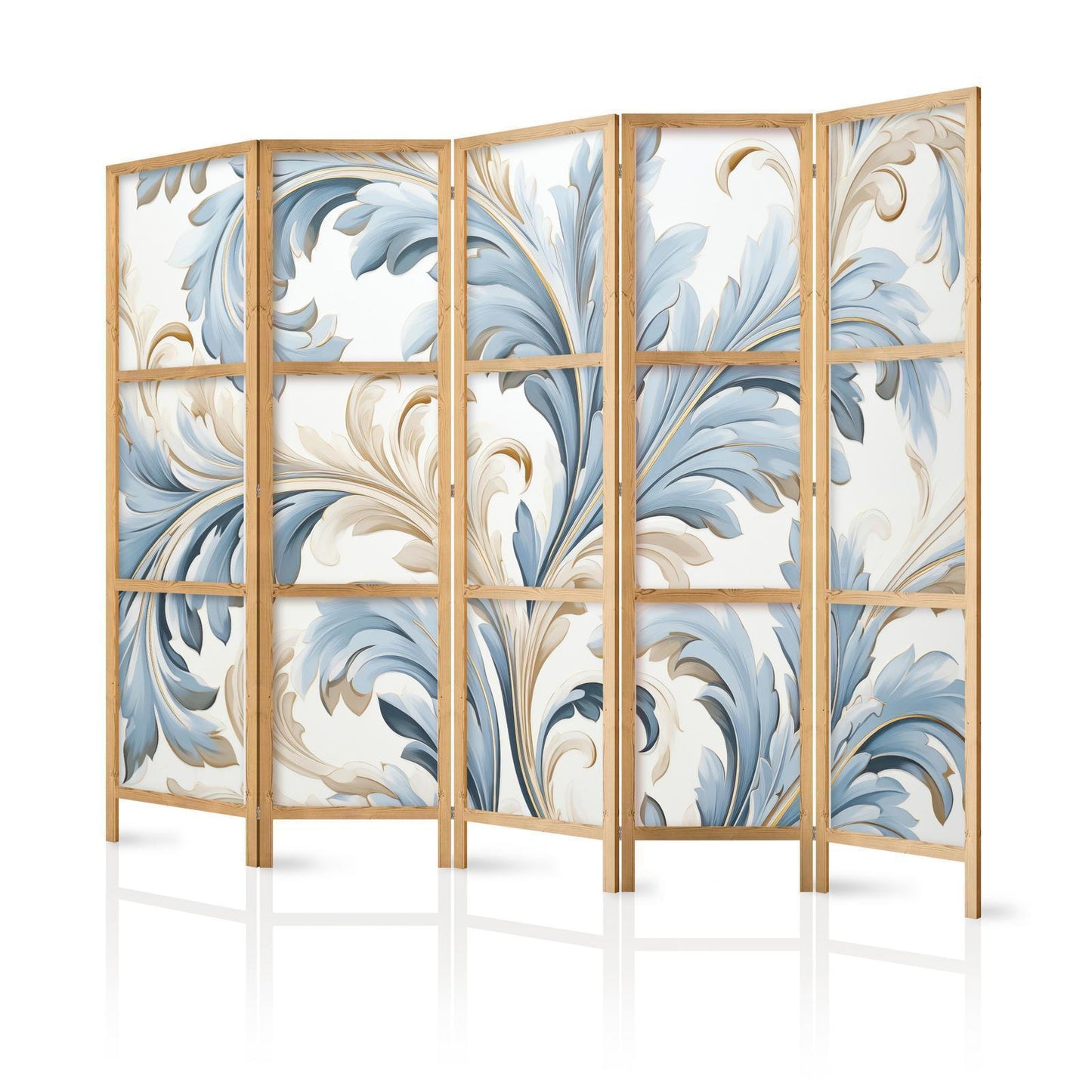 Japanischer Paravent - Baroque Ornaments in Light - Cream-Blue Colors Artgeist
