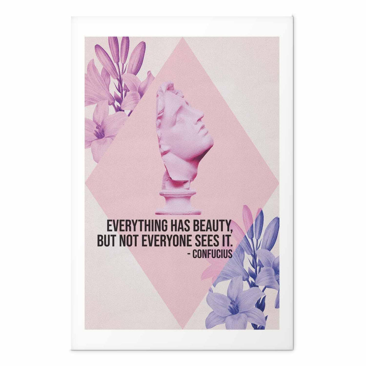 Poster - Confucius on Beauty - a bust in pink with flowers and a quote