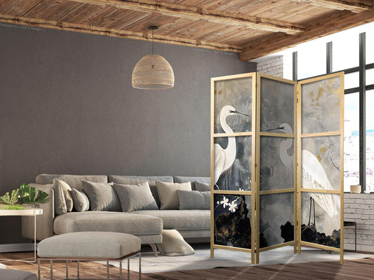 Japanischer Paravent - Herons and cherry blossoms - oriental-style illustration depicting birds