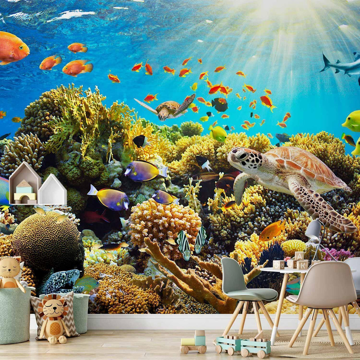 Fototapete Unterwasserwelt – Bunte Fische & Meereslandschaft