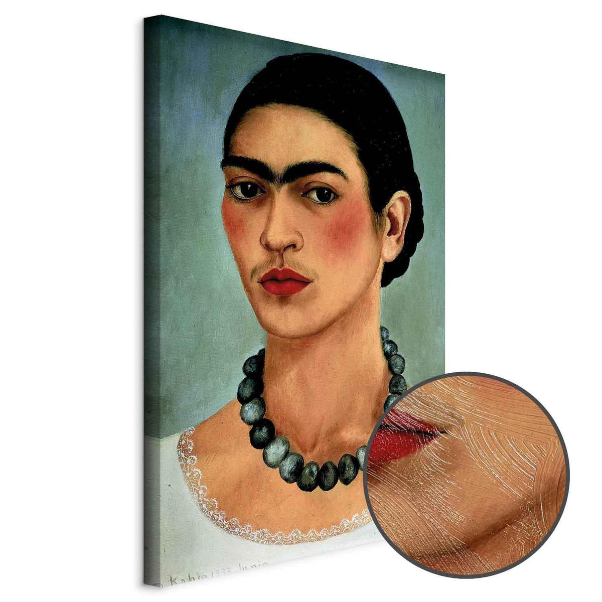 Leinwandbild - Frida Kahlo – Self-Portrait with Beaded Necklace