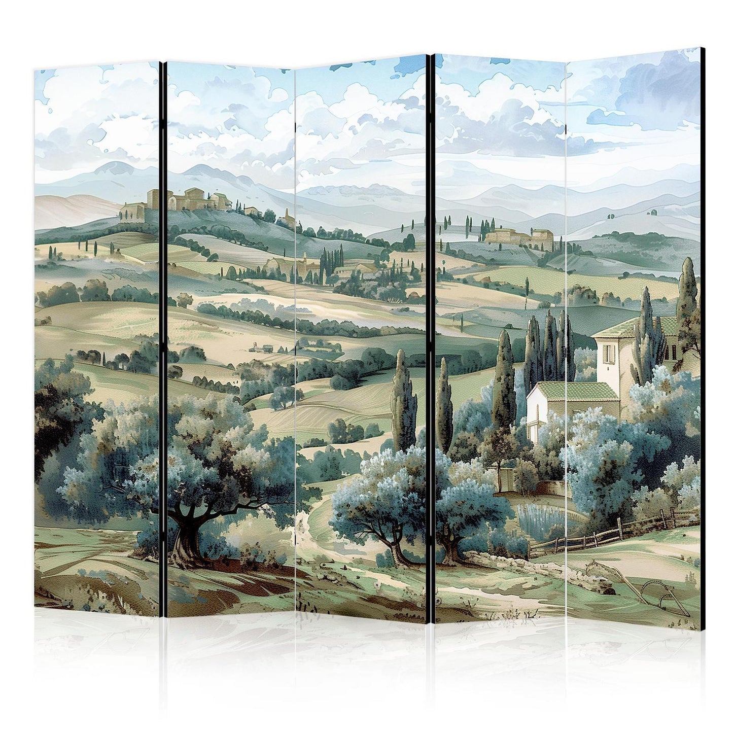 Paravent - Landscape with Green Fields and Trees - Tuscan Sunny View Artgeist