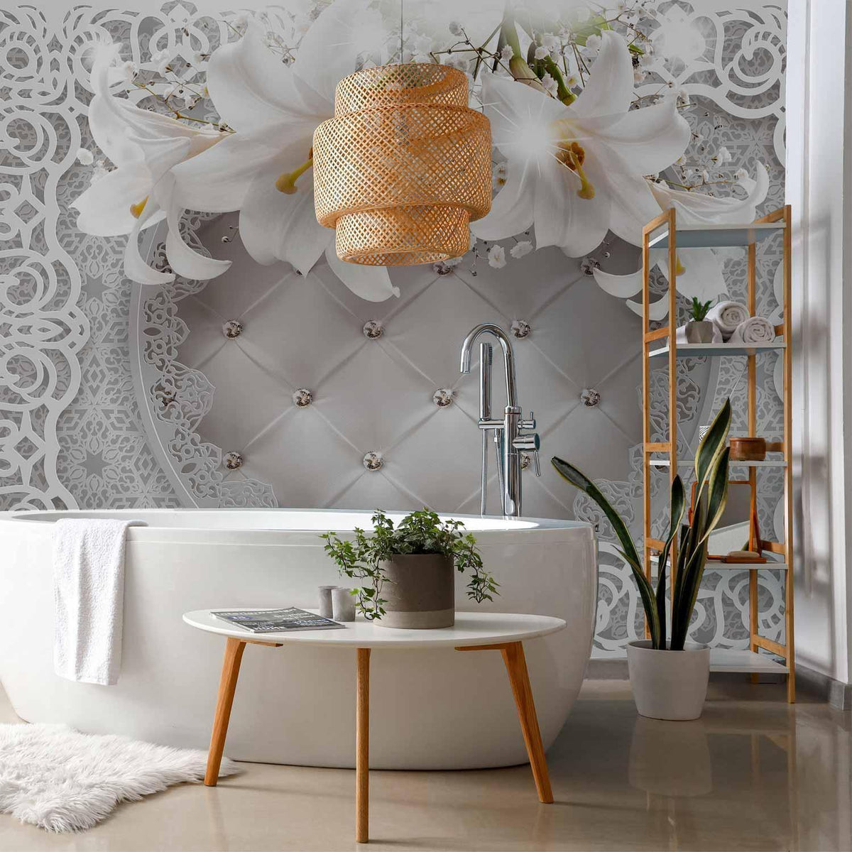 Fototapete - Lilies and Quilted Background