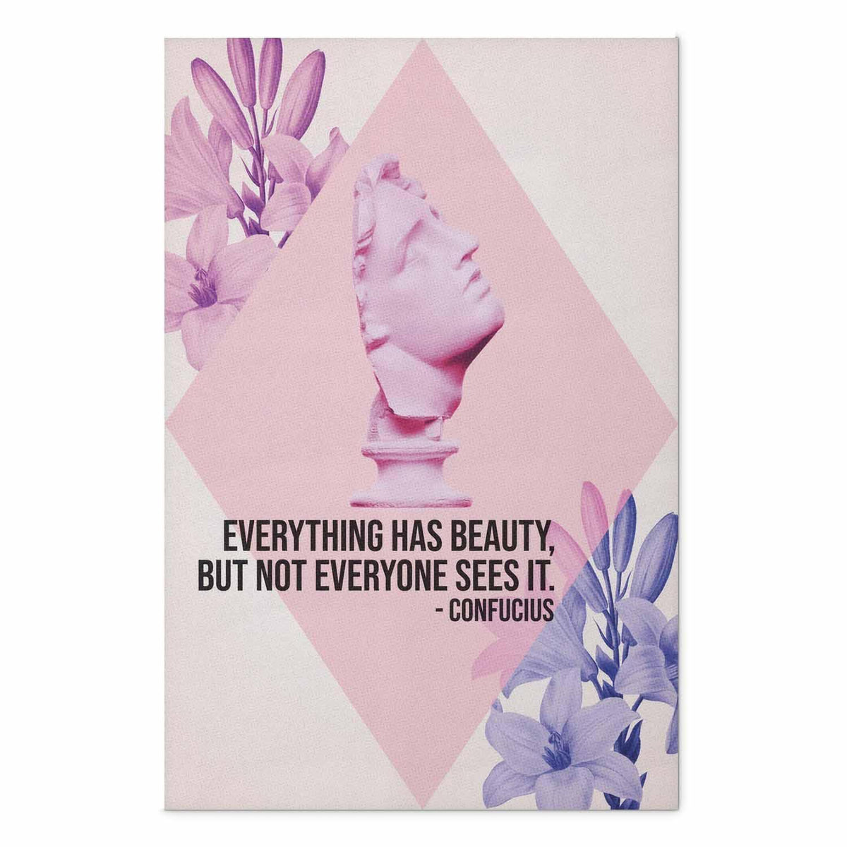 Poster - Confucius on Beauty - a bust in pink with flowers and a quote