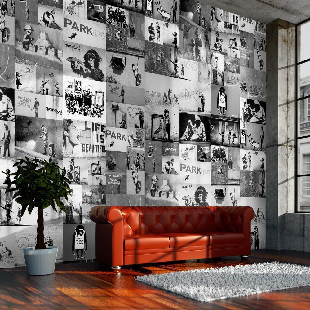 Tapete - Banksy - grey collage