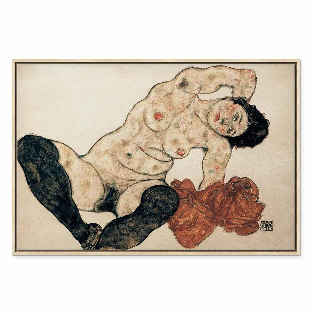 Leinwandbild - Egon Schiele – Liegender Akt mit gelbem Handtuch
