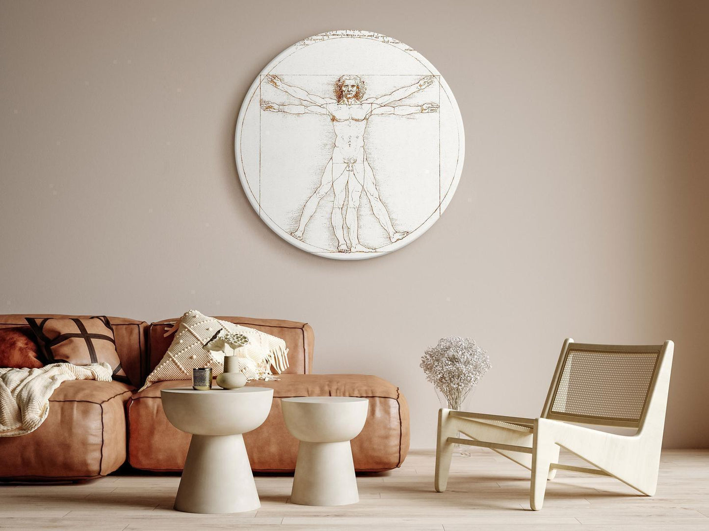 Rundes Bild - Vitruvian Man by Leonardo Da Vinci - A Drawing of the Proportions of a Man’s Body Artgeist