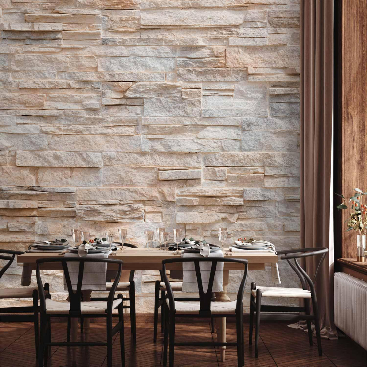 Fototapete Steinoptik - Elegante Natursteinwand in Grau und Beige