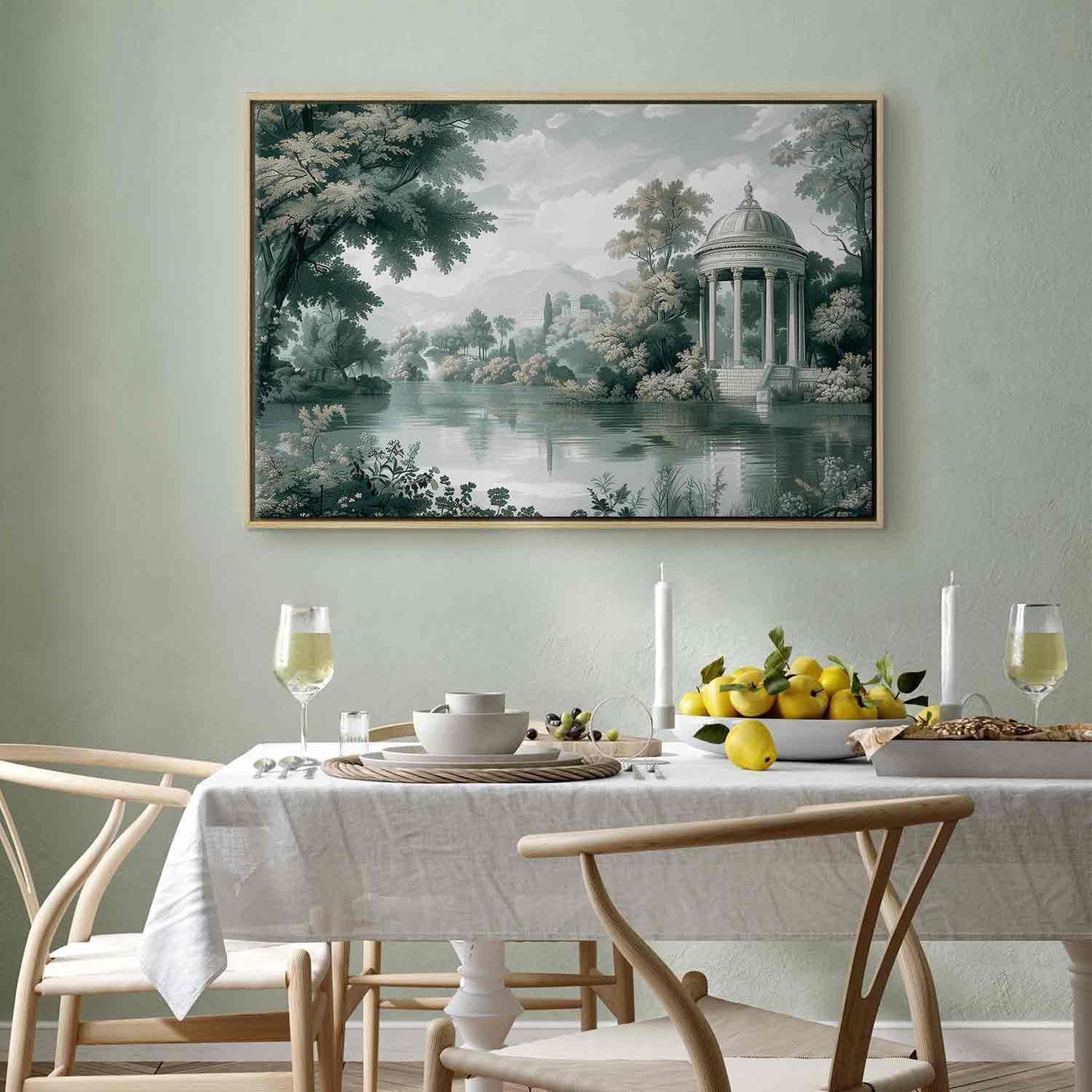Leinwandbild - View of the Park and Lake Retro Vintage Landscape in Greens Artgeist