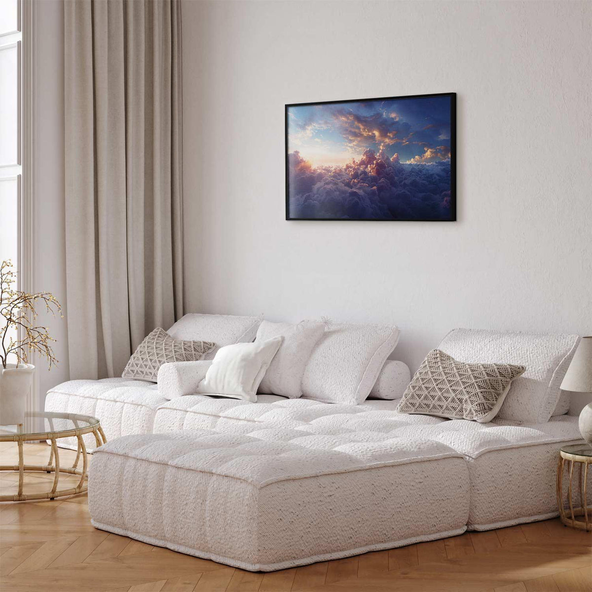 Poster - Sun in Hiding: The Golden Face of the Sky Over the Cloudy Sea