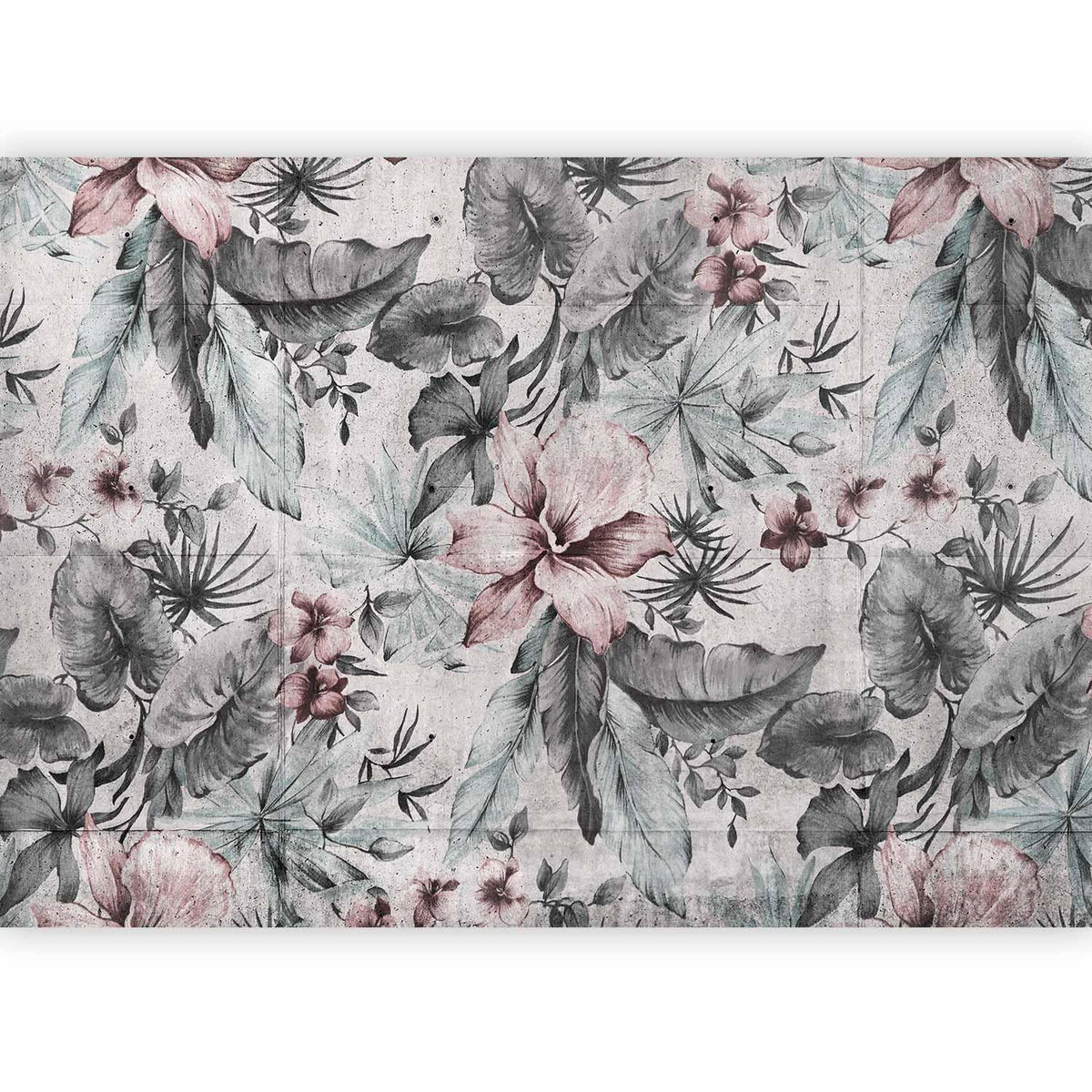 Fototapete Pflanzen im Retro-Stil – Blumen und Blätter in Grautönen