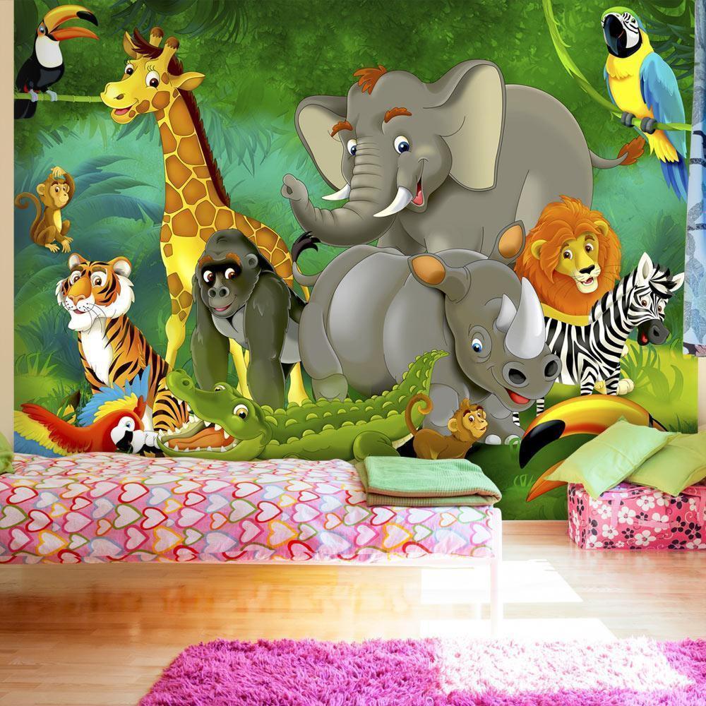 Bunte Safari-Tiere auf Fototapete für Kinderzimmer