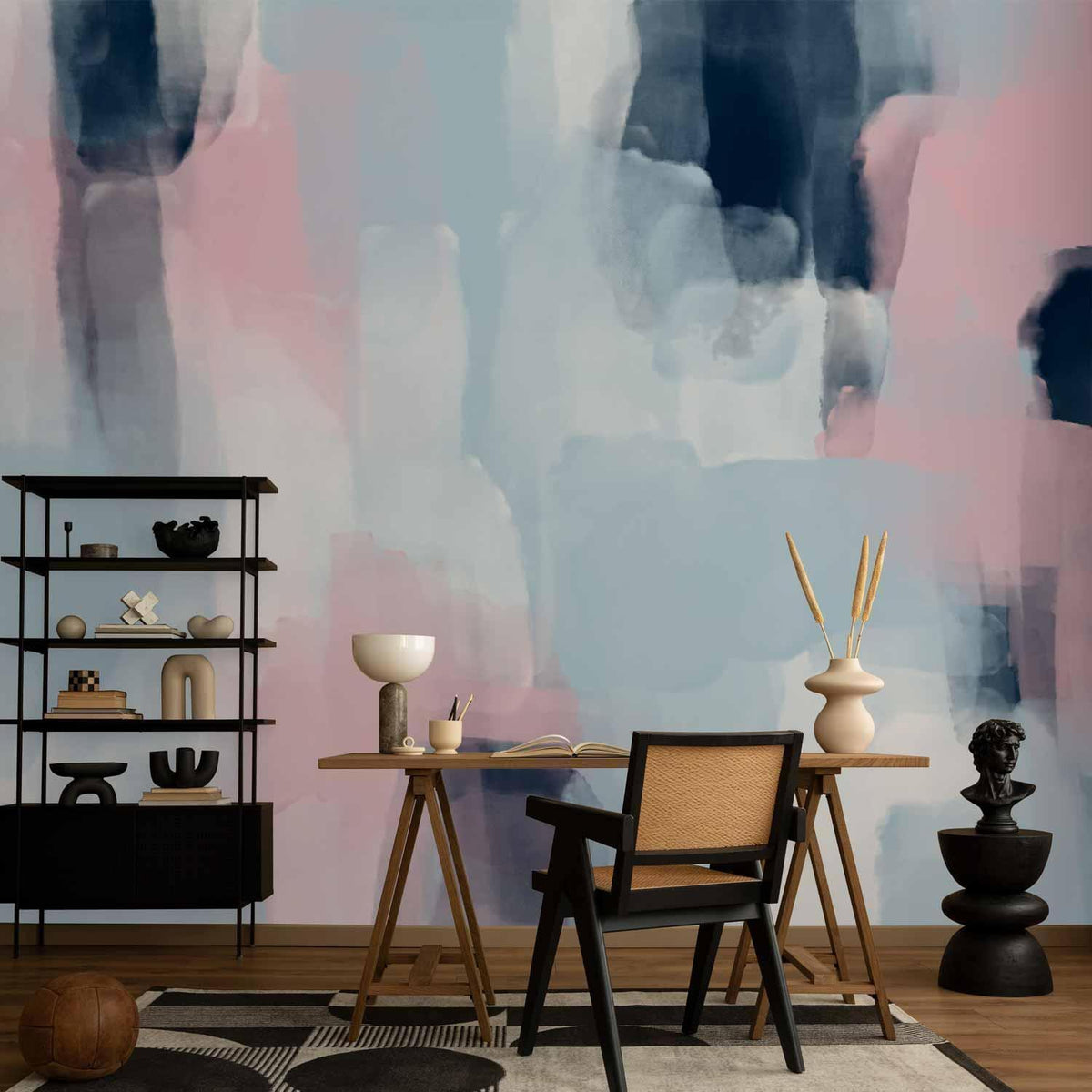 Fototapete - Harmonious colours - abstract with blue and pink shapes