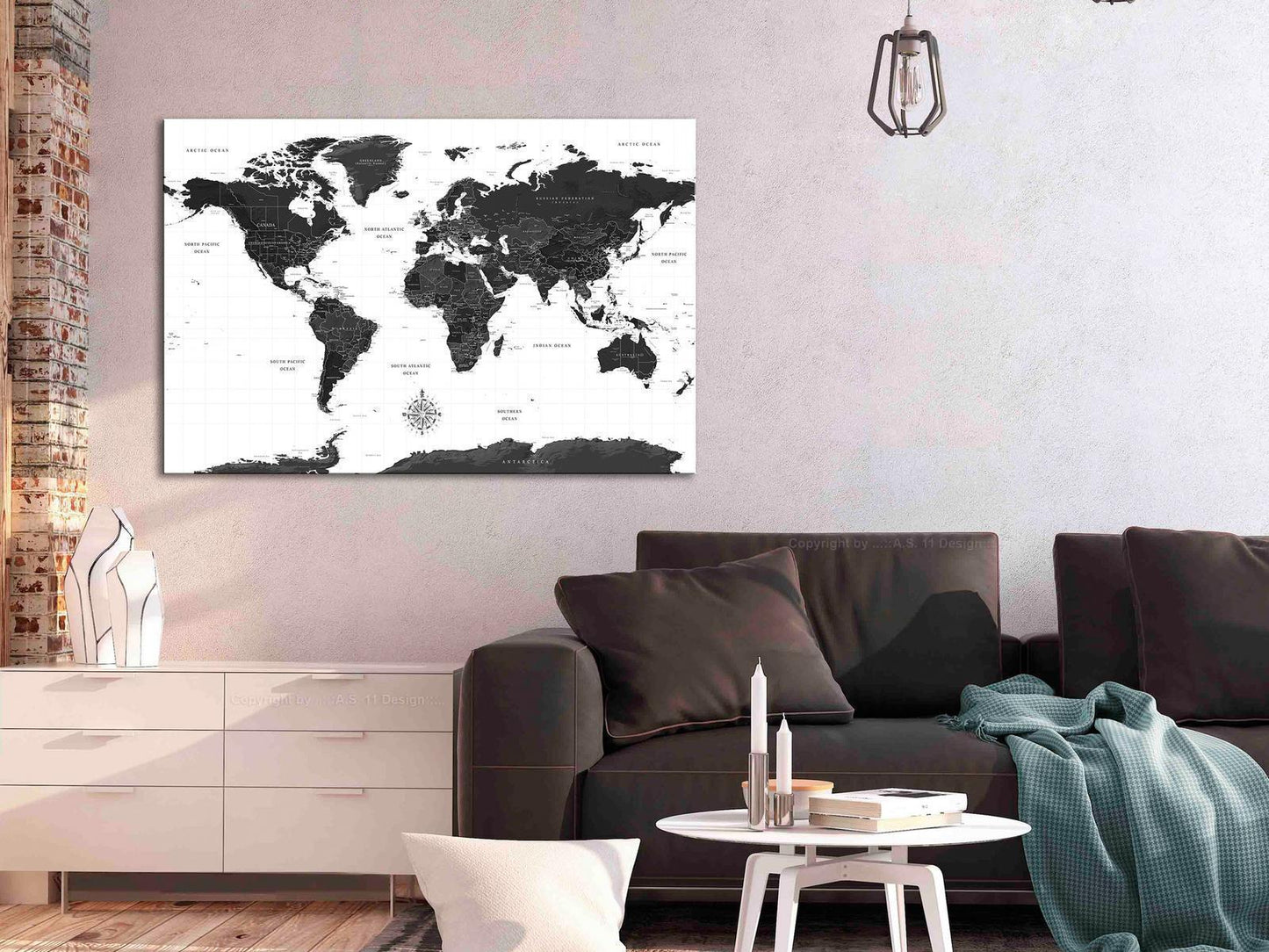 Leinwandbild - Black and White Map (1 Part) Wide Artgeist