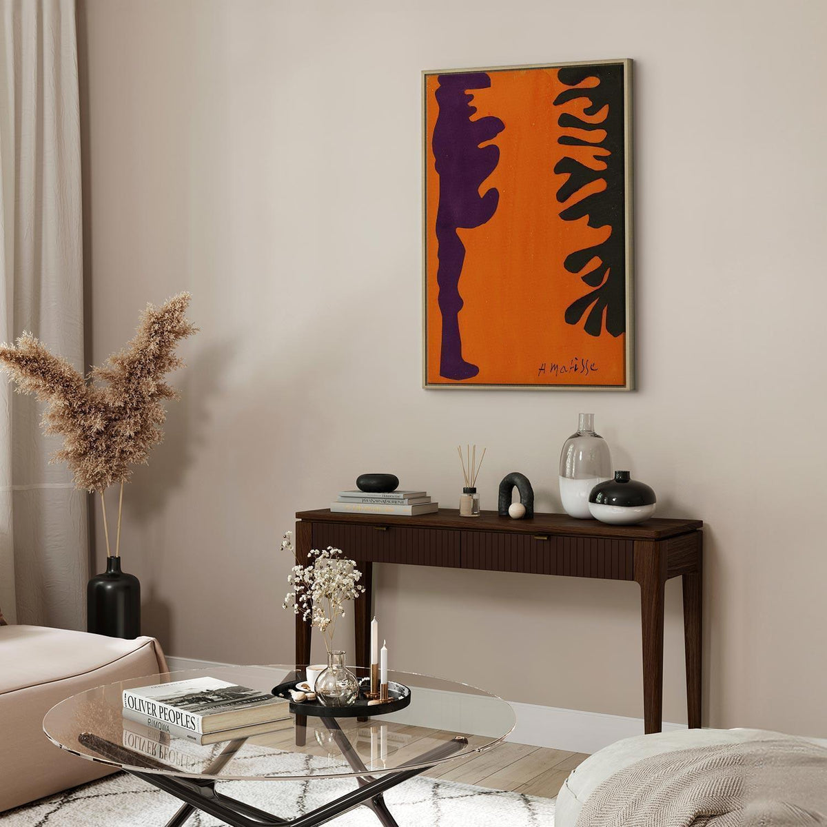 Leinwandbild - Henri Matisse – Black and Violet Arabesques on Orange