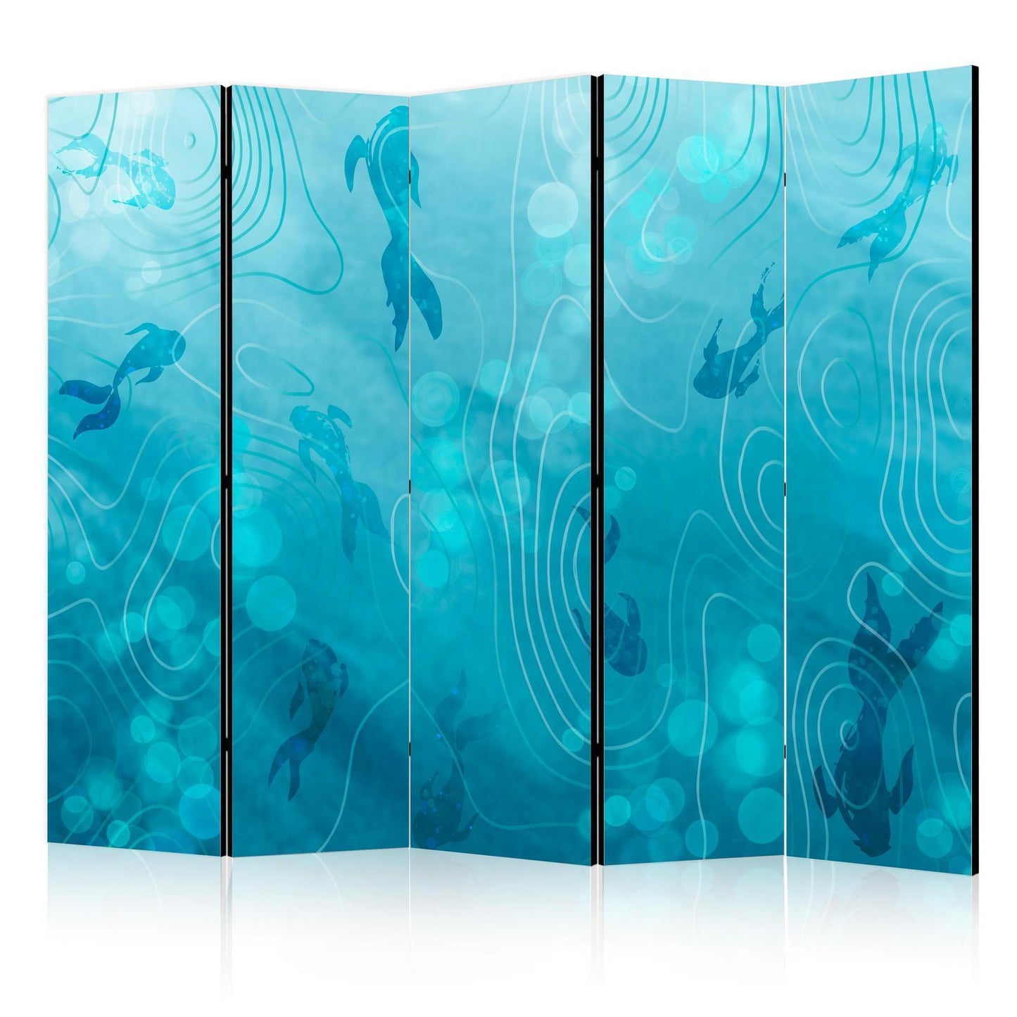 Paravent - Koi Fish Beneath the Water Surface - A Cluster of Japanese Fish in the Depths of the Pond in Shades of Navy and Blue Artgeist