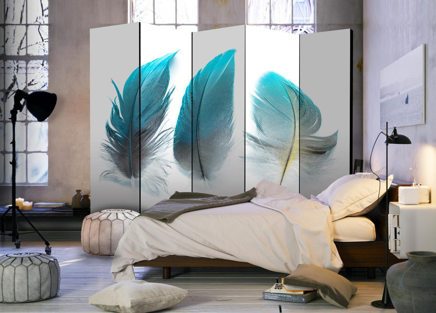 Paravent - Blue Feathers II Artgeist