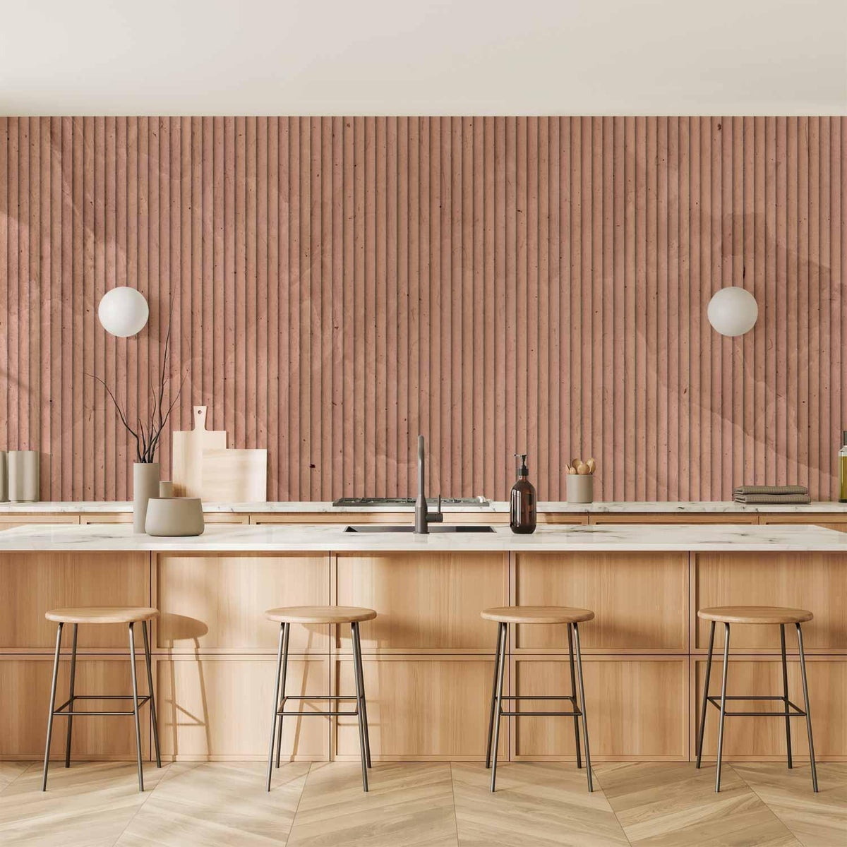 Fototapete - Pink reed - solid background with textured vertical stripes with pattern