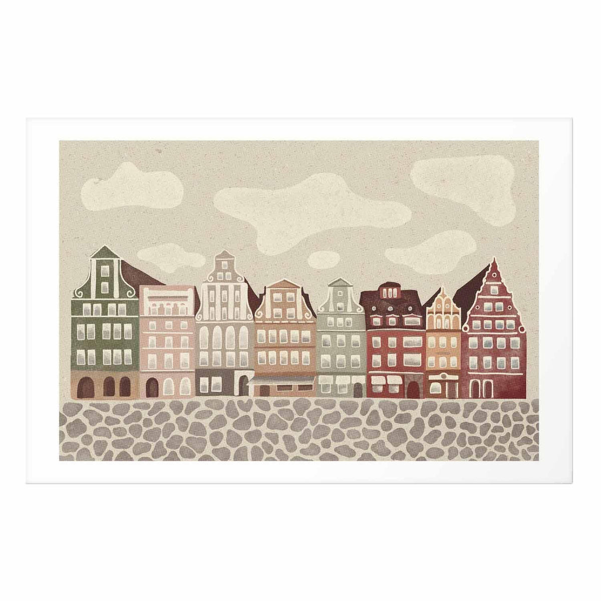 Poster - Colorful Facades - Historic Wrocław Tenement Houses Against the Sky and Cobblestone Street