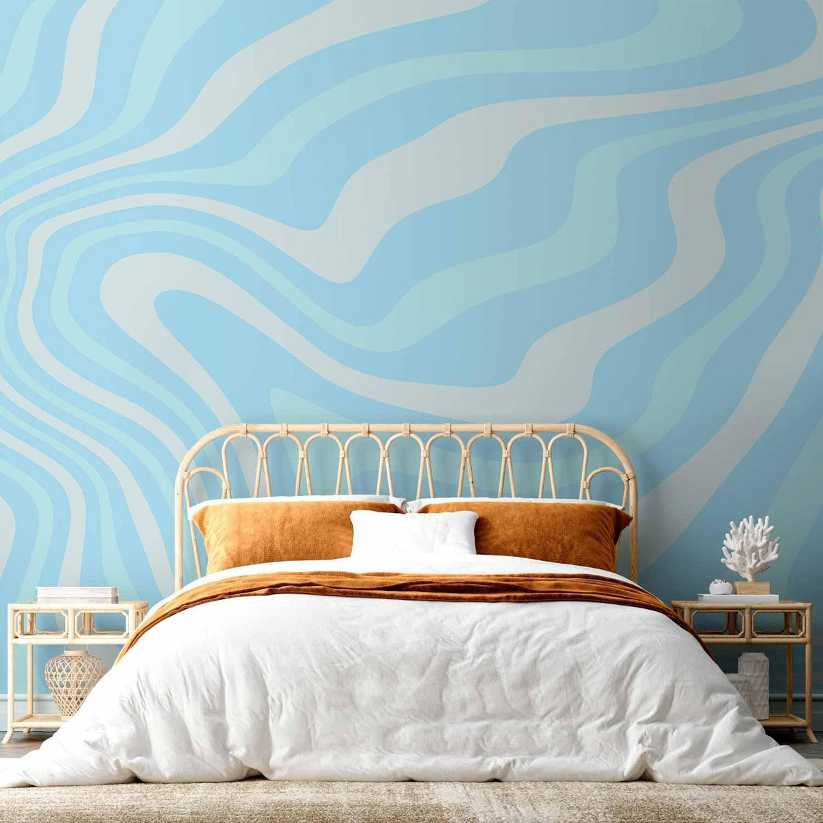 Fototapete - Composition in Blues and Whites - Harmonious Abstract Waves in a Cool Color Tone