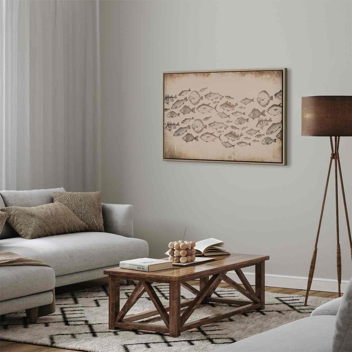 Leinwandbild Fische Japandi-Stil – Minimalistische Wandkunst