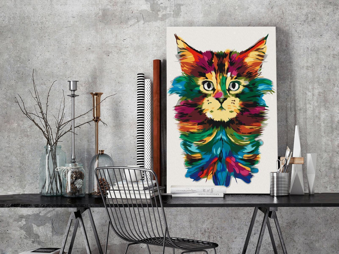 Malen nach Zahlen Katze - Detailansicht des Colourful Mane Kunstsets mit hochwertigen Farben und Leinwand