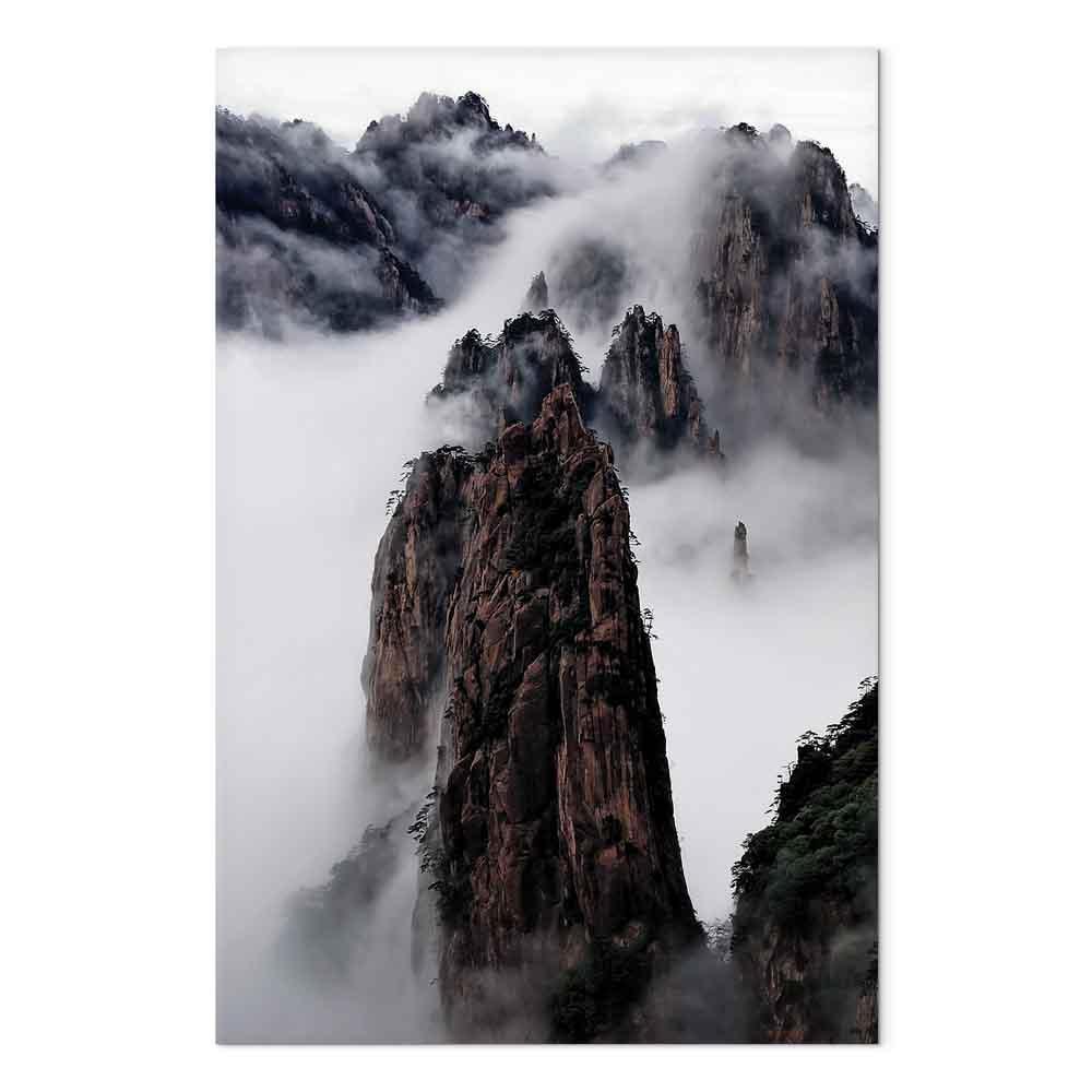 Leinwandbild - High Mountains in Mist (1-part) - Landscape of Clouds Amid Rocks