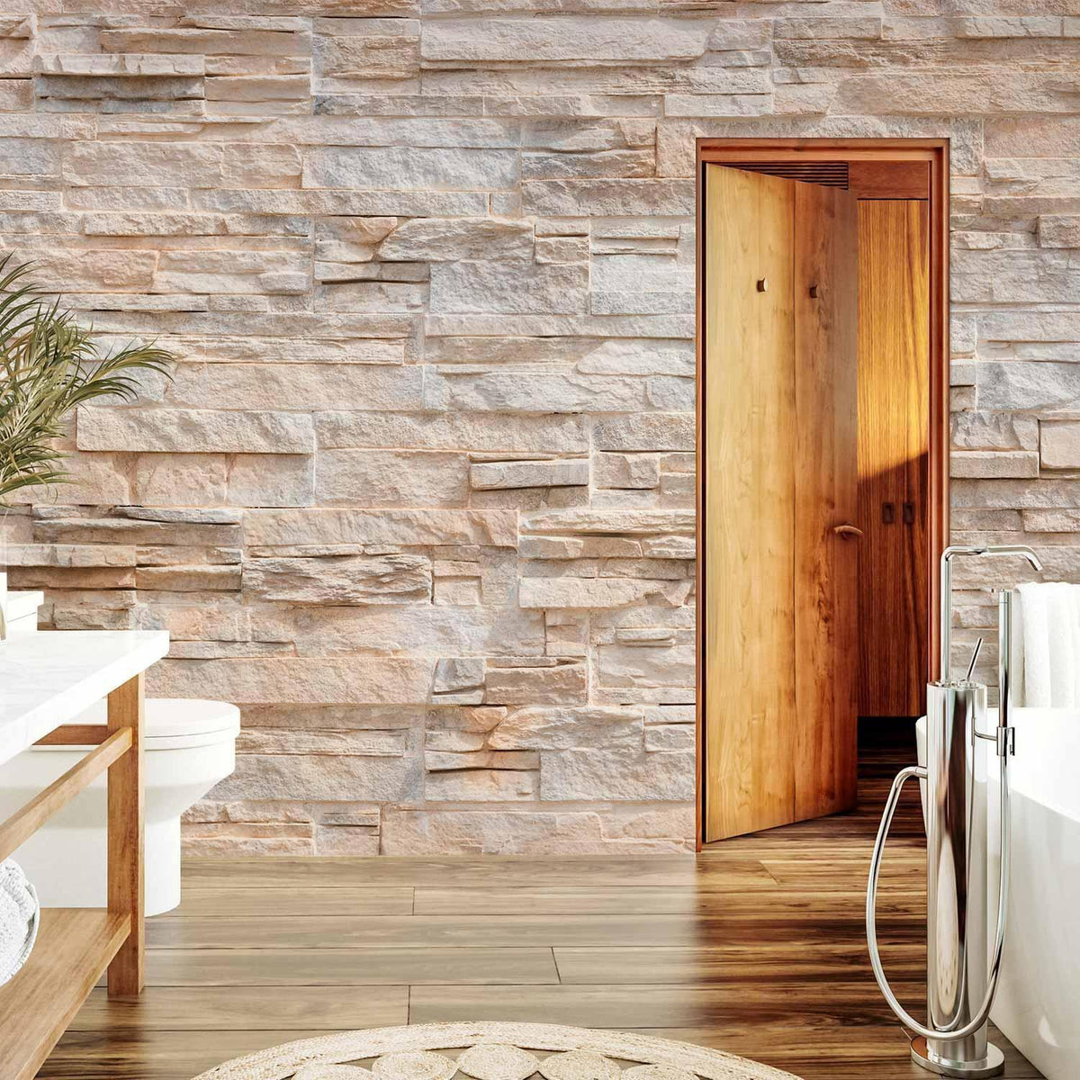 Fototapete Steinoptik - Elegante Natursteinwand in Grau und Beige