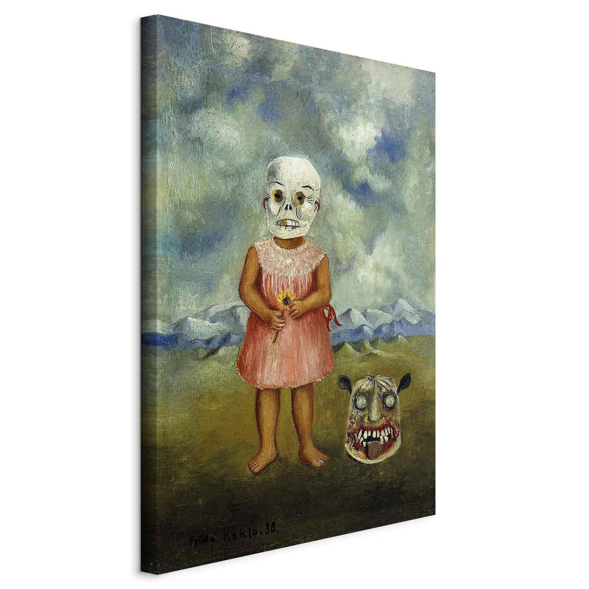 Leinwandbild - Frida Kahlo – Girl with Death Mask (She Plays Alone)
