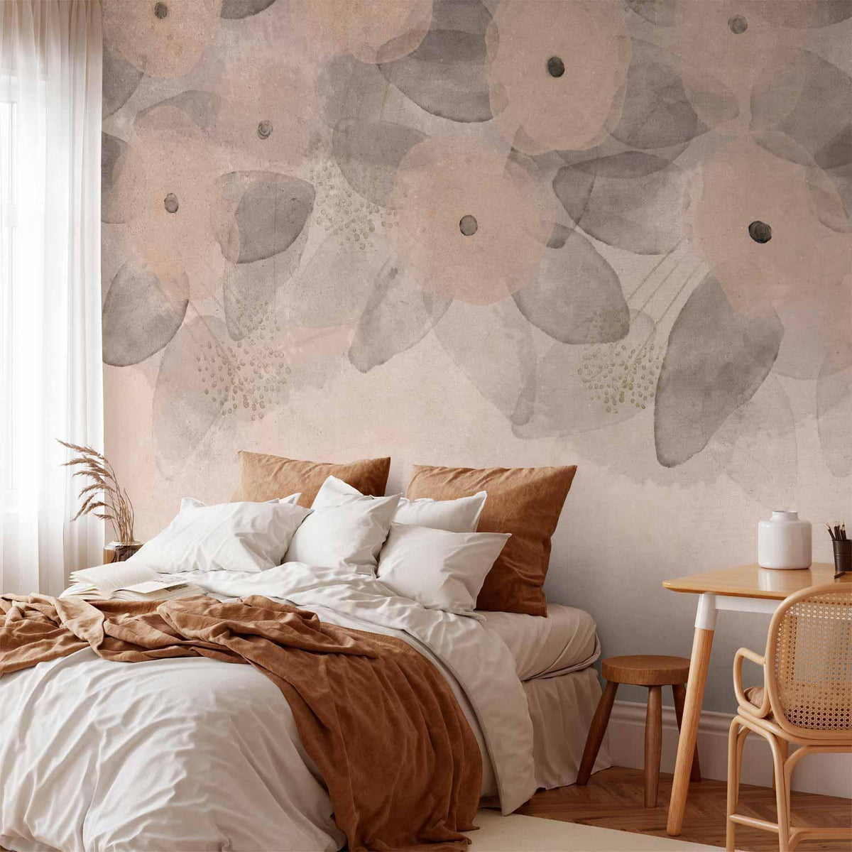 Fototapete - Minimalist meadow - patterns on a delicate beige textured background