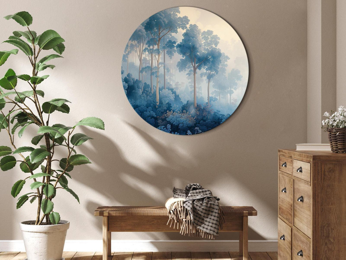 Rundes Bild - Landscape with Trees in Illustrative Style Fairy-Tale Blue Forest
