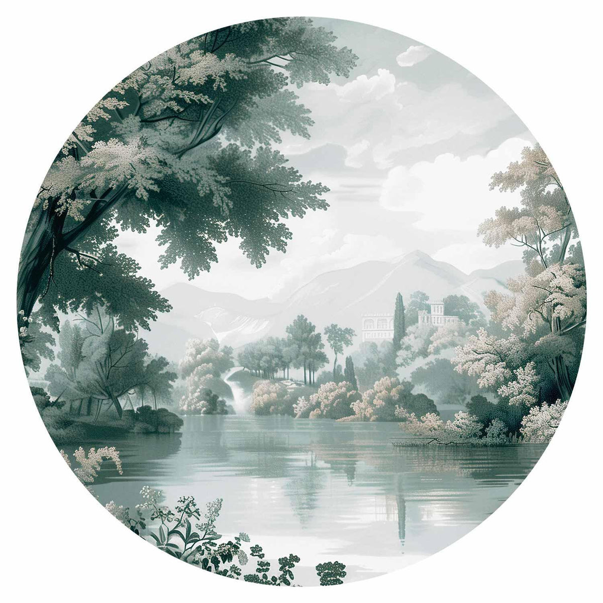 Fototapete Park & See in Retro-Grün – Natur-Landschaft – Rund