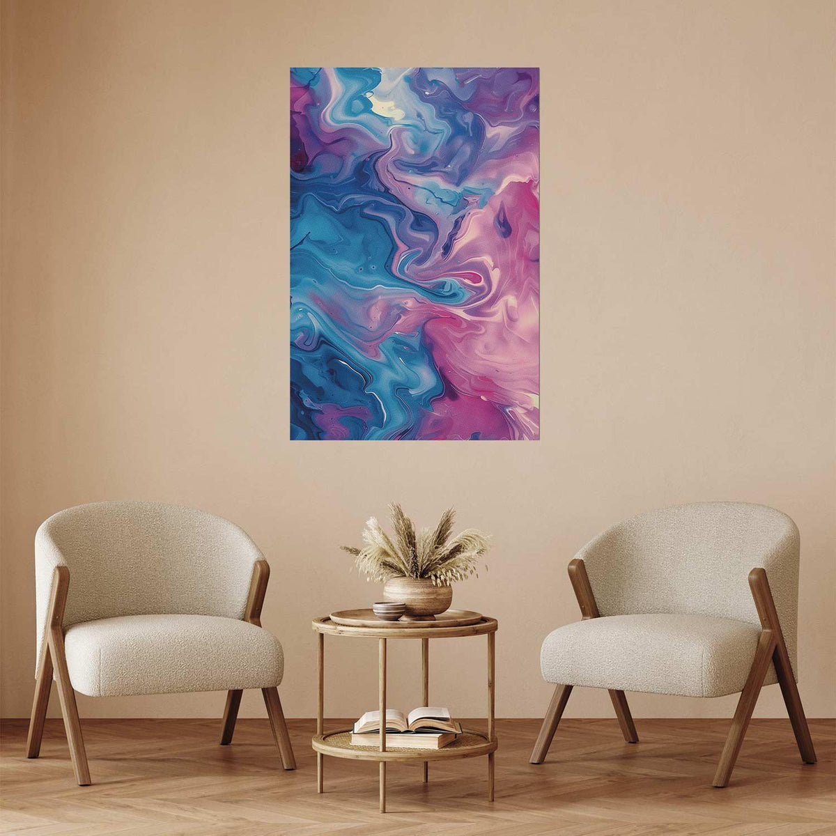 Poster - Night Flows - abstract waves in shades of blue and purple