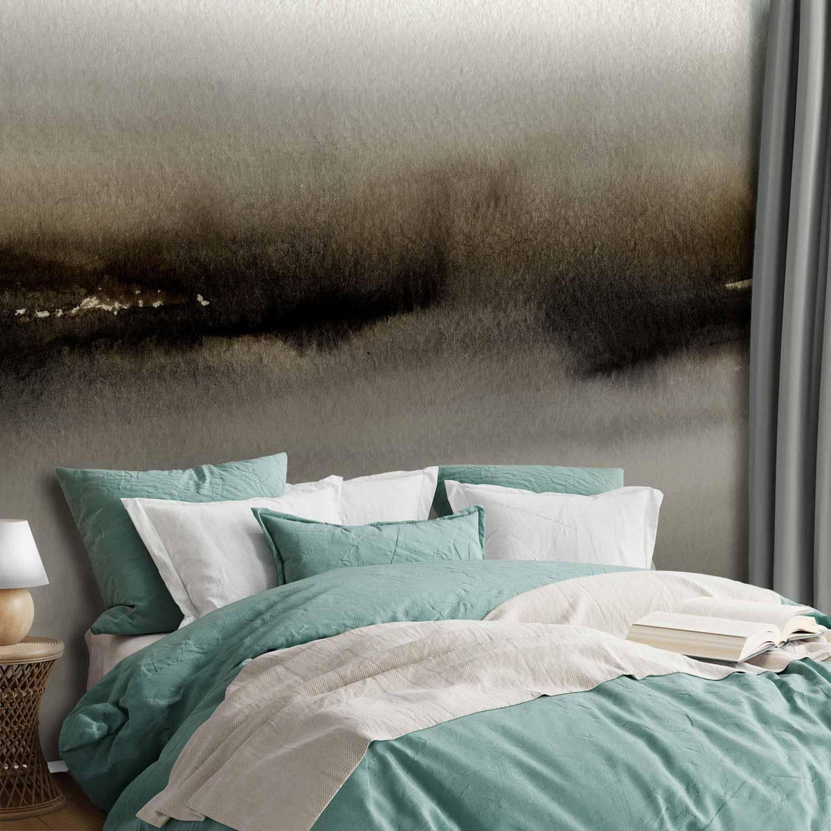 Fototapete - Diuna - abstract modern painting in grey with black pattern